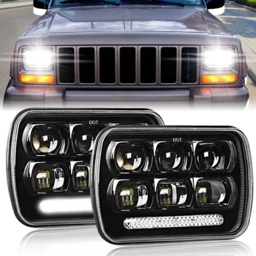 Pair 7x6 Chrome LED Headlights Spot Flood Beam for Jeep Wrangler YJ Cherokee XJ