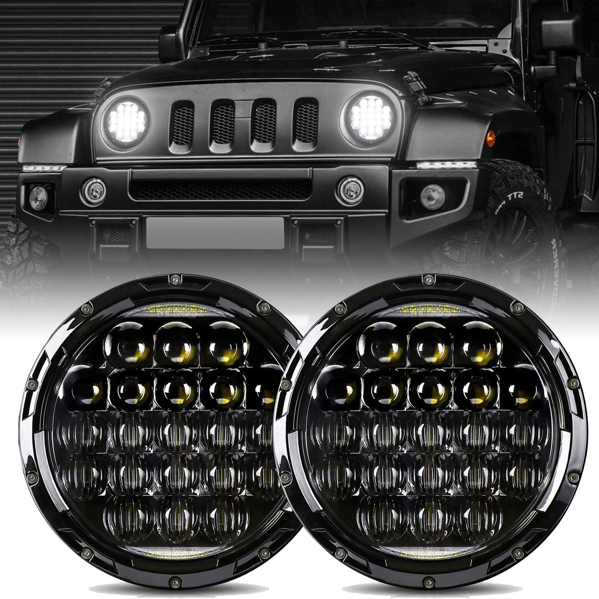 High Brightest 7 LED Headlight For Harley Davidson Motorcycle Projector LED Light Bulb For Jeep Wrangler JK LJ CJ Headlamp Chrome 