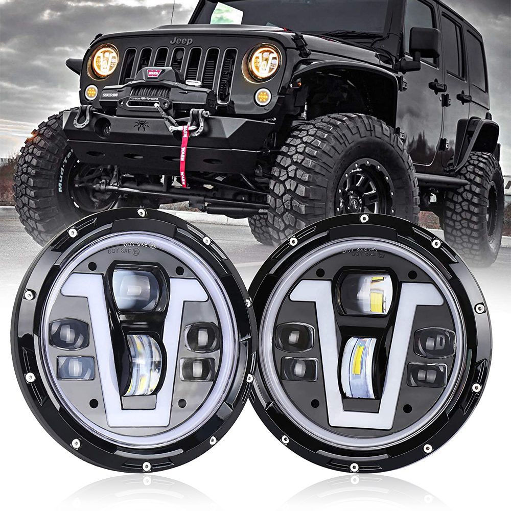 DOT Approved Black 7 Inch LED Headlights with White Halo Ring for Jeep Wrangler JK JKU TJ LJ JL Hummber H1 H2 