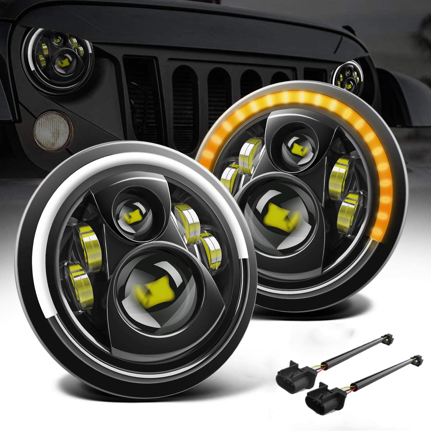 7 Inch 170W LED Headlights Hi/Lo Beam DRL for Wrangler CJ JK LJ Rubicon Sport Utility X2 