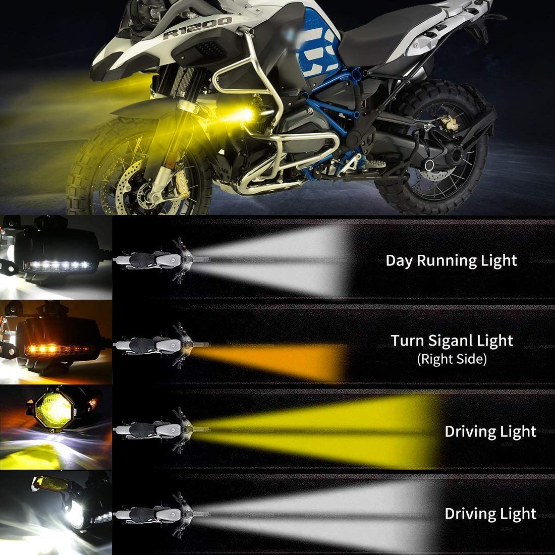 Replacement LED Motorcycle Auxiliary Fog Light Assemblie Driving Lamp With DRL Turn Signal Light Brackets for R1200GS/ADV/F800GS