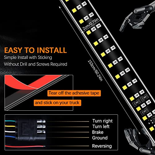 60'' Led Triple Truck Tailgate Light Flexible Silicone Bar Strip Sequentail Amber Turn Signal White Reverse Red Brake Light Universal for 4x4 Offroad F150 Wrangler Pick Up Trucks RV SUV - Image 6