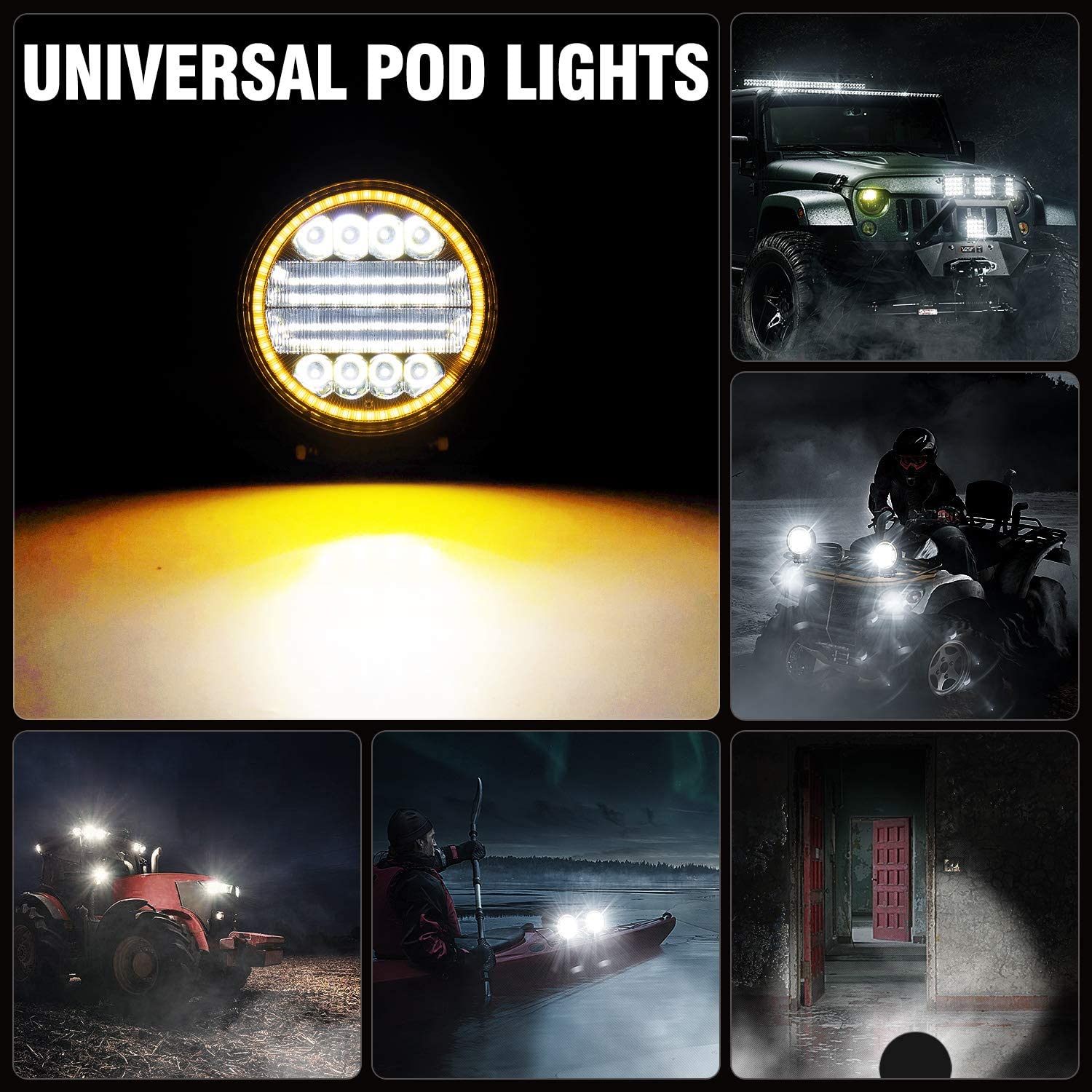 Amber Angel Eye-Shape 4.5" LED Pods 2-Pack Off Road LED Light Bar Spot Flood Combo Round Work Light Fog Lights Driving Lights for Truck Jeep SUV ATV UTV Pickup Pack of 2 - Image 2