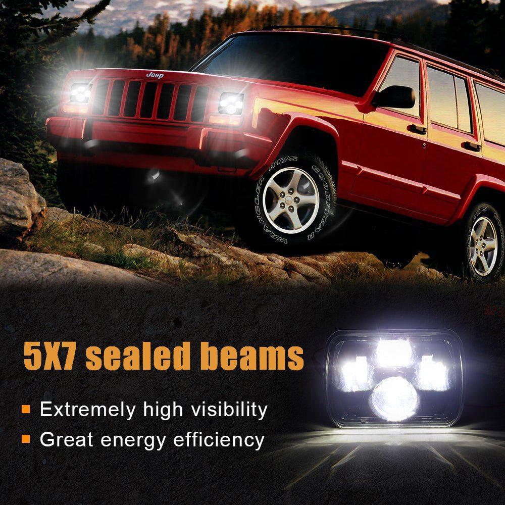 110W 5x7 Inch H6054 Led Sealed Beam Headlights 7x6 Led Headlamps with High Low Beam for Jeep Wrangler YJ Cherokee XJ H5054 H6054LL 6052 6053 (2Pcs) - Image 2