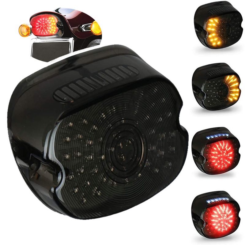 MOSTOP Smoked Harley Davidson Taillights LED Lay Down Motorcycle Driving Rear Turn Signal Brake Lights for Sportster FLST Electra Glides Road Glides 2002-2010 Dynas License Plate Light 