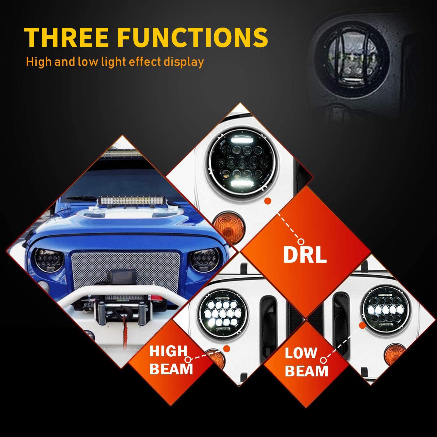 Doxmall 2Pcs 7" 150W LED Jeep HeadlightS with DRL High Low Beam Compatible with Wrangler JK LJ JKU TJ CJ Sahara Rubicon Freedom Dragon Edition Unlimited - Image 9