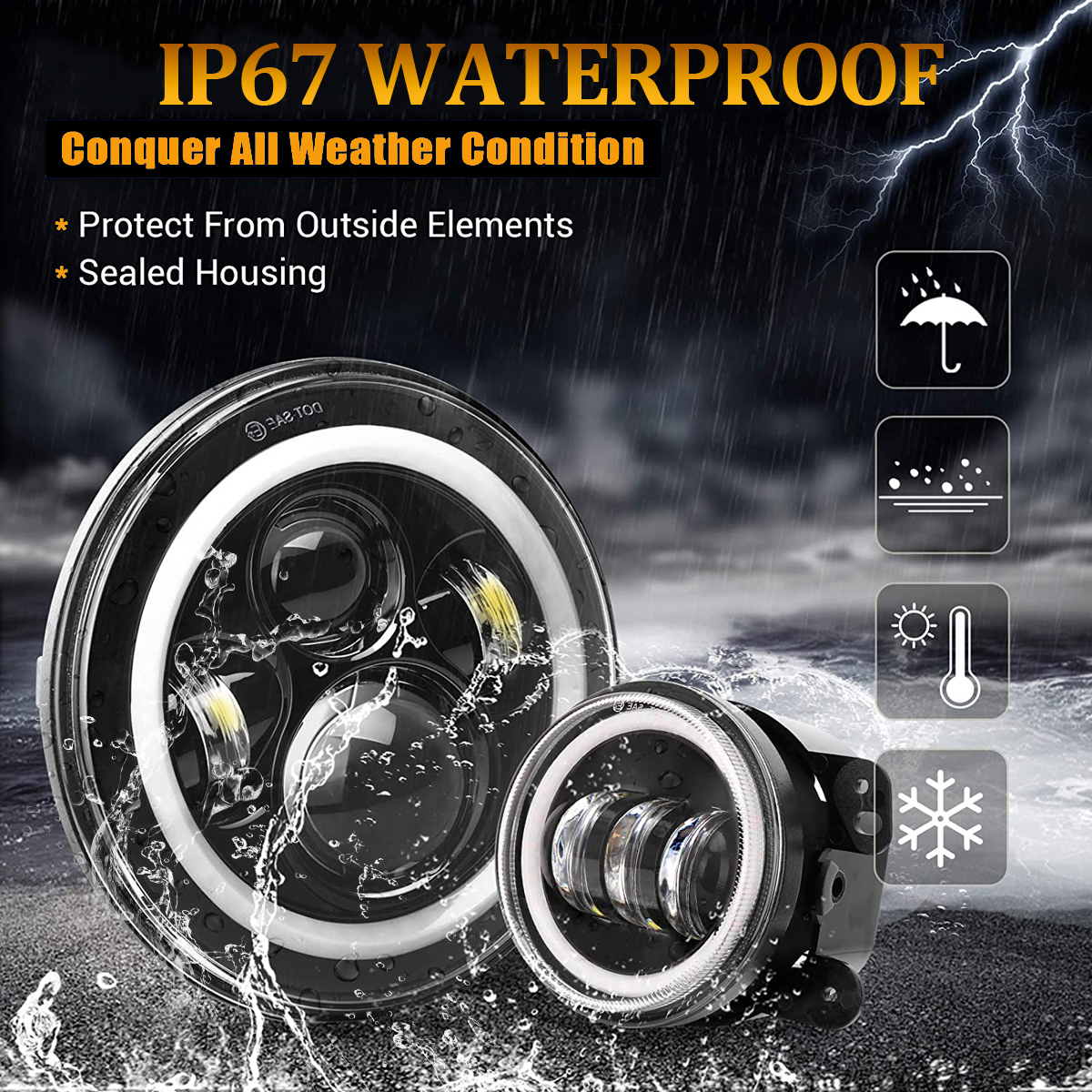 Doxmall Dot Approved 7inch Jeep LED Headlights with White DRL/Amber Turn Signal + 4 inch LED Fog Lights with White DRL Halo Ring for Jeep Wrangler 97-2017 JK LJ - Image 4