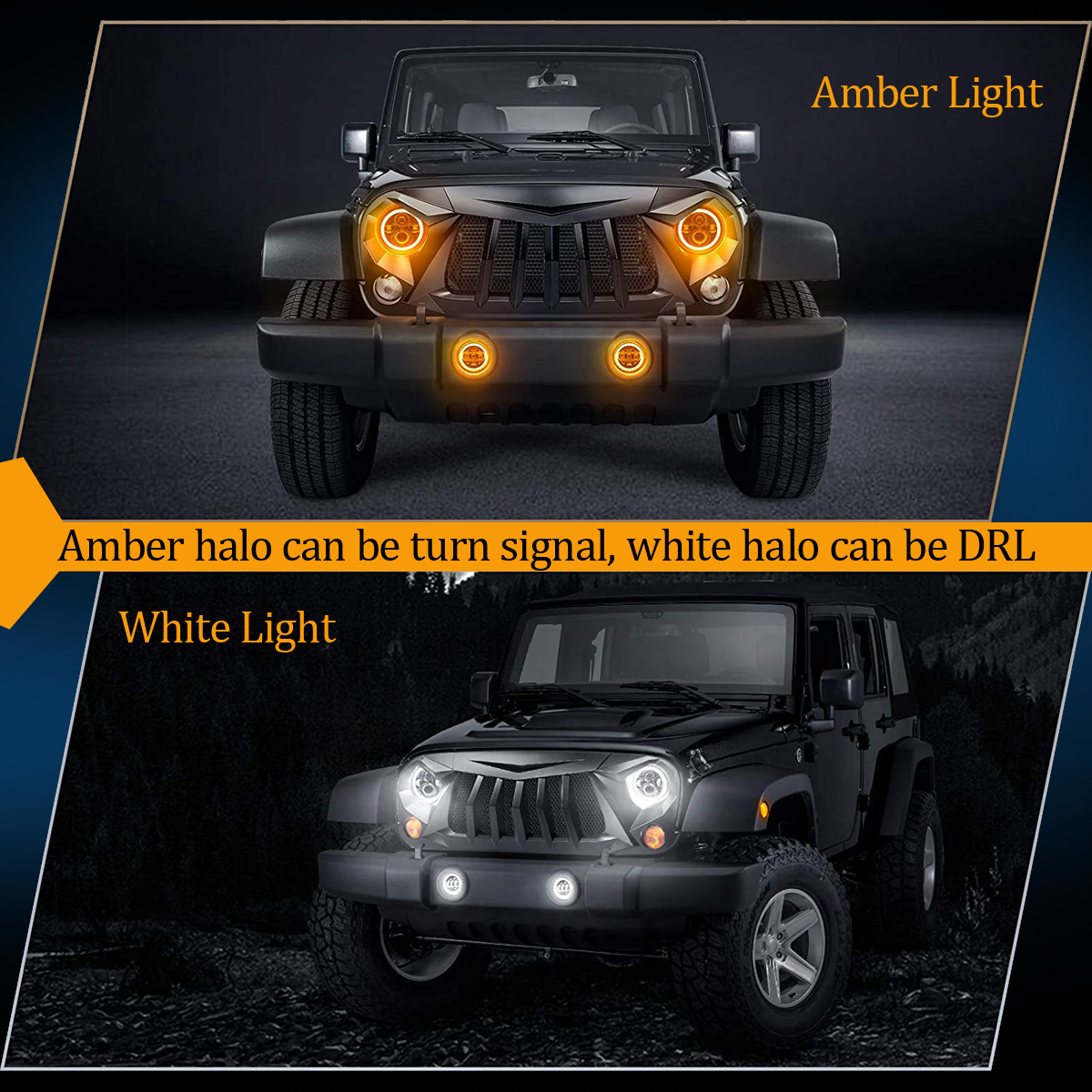 Doxmall Dot Approved 7inch Jeep LED Headlights with White DRL/Amber Turn Signal + 4 inch LED Fog Lights with White DRL Halo Ring for Jeep Wrangler 97-2017 JK LJ - Image 5