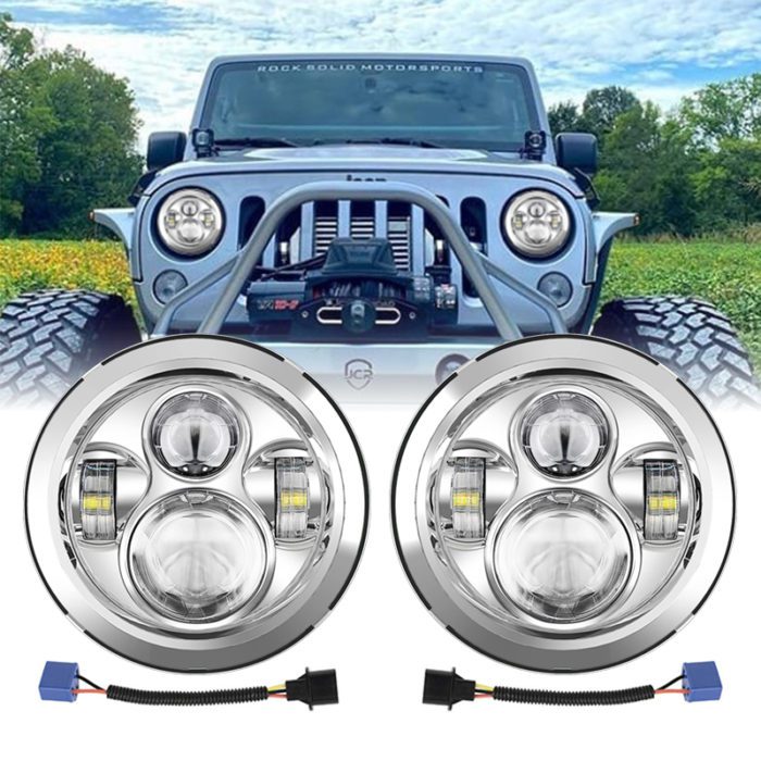 Doxmall Chrome 7 inch Jeep Wrangler JK JKU TJ LED Headlight Round