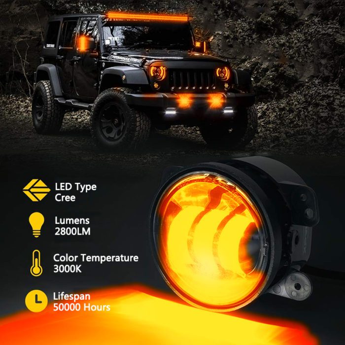 Doxmall For 20072018 Jeep Wrangler JK JKU 4 Inch Fog lights 60W Amber