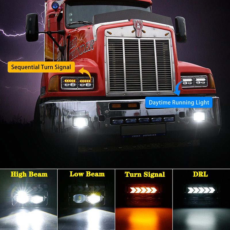 1 Pair 4x6 Inch LED Headlights 60W High Low Beam Rectangle Replacement H4651 H4652 H4656 H4666 H6545 Projector lens for Peterbil Kenworth Freightinger Ford Probe Chevrolet Oldsmobile Cutlass Black 