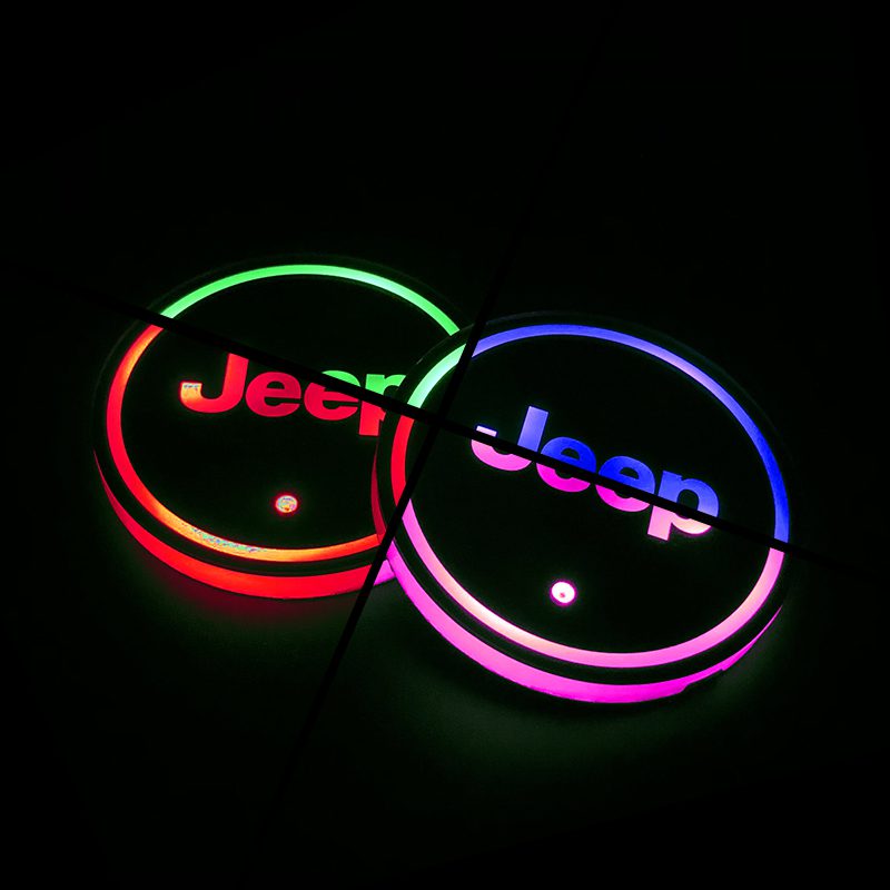 Mobestech LED Cup Holder LED Bar Coaster for Vehicle Automobile Car 2 Sets Colorful Light Anti-Slip LED Cup Pad 