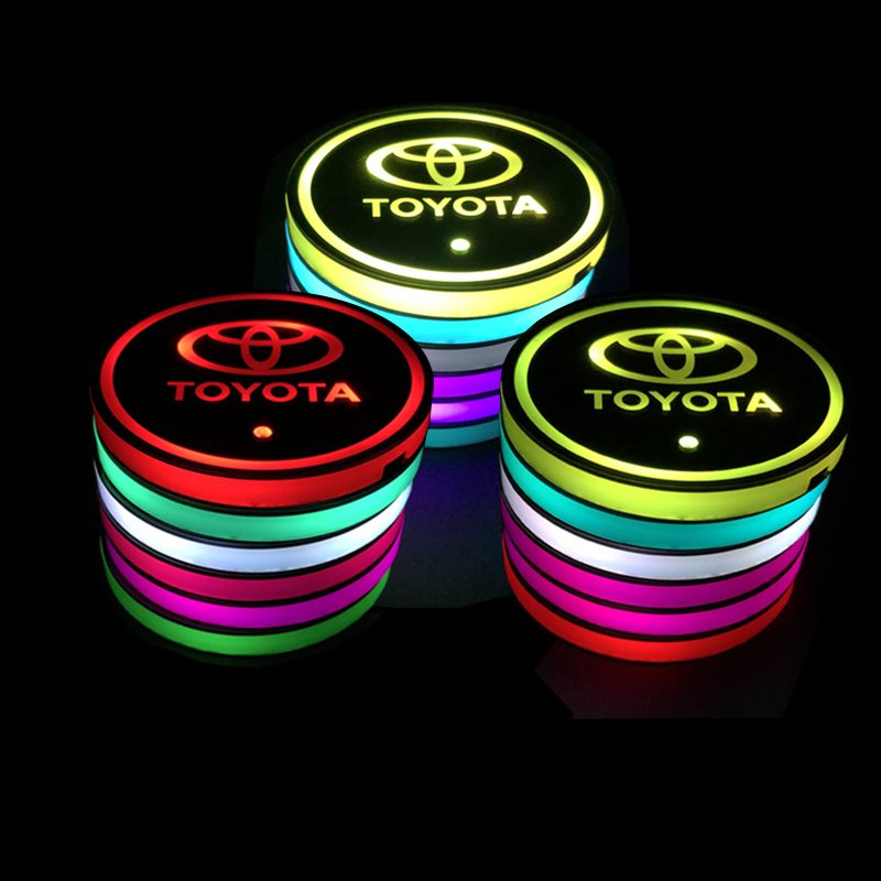 Accarparts LED Car Cup Holder Lights Luminescent Cup Pad Interior Atmosphere Lamp Decoration Light 2PCS Skull Logo Coaster with 7 Colors Changing USB Charging Mat 