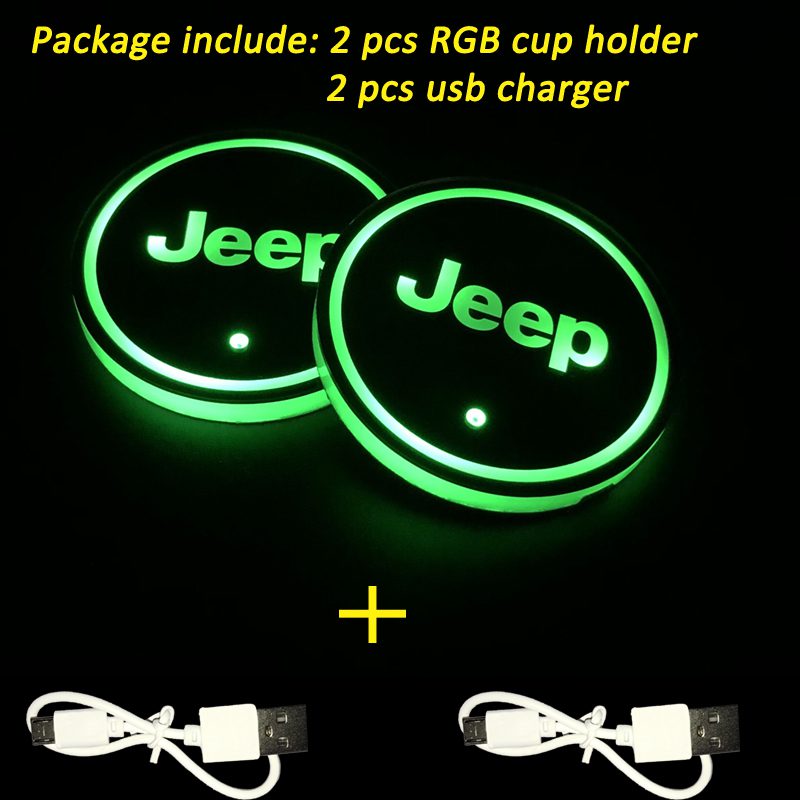 Autaces 2pcs LED Car Cup Holder Lights Mats Pad Colorful RGB Drink Coaster Accessories Interior Decoration Atmosphere for Jeep Grand Cherokee Wrangler Cherokee Renegade Compass Patriot 