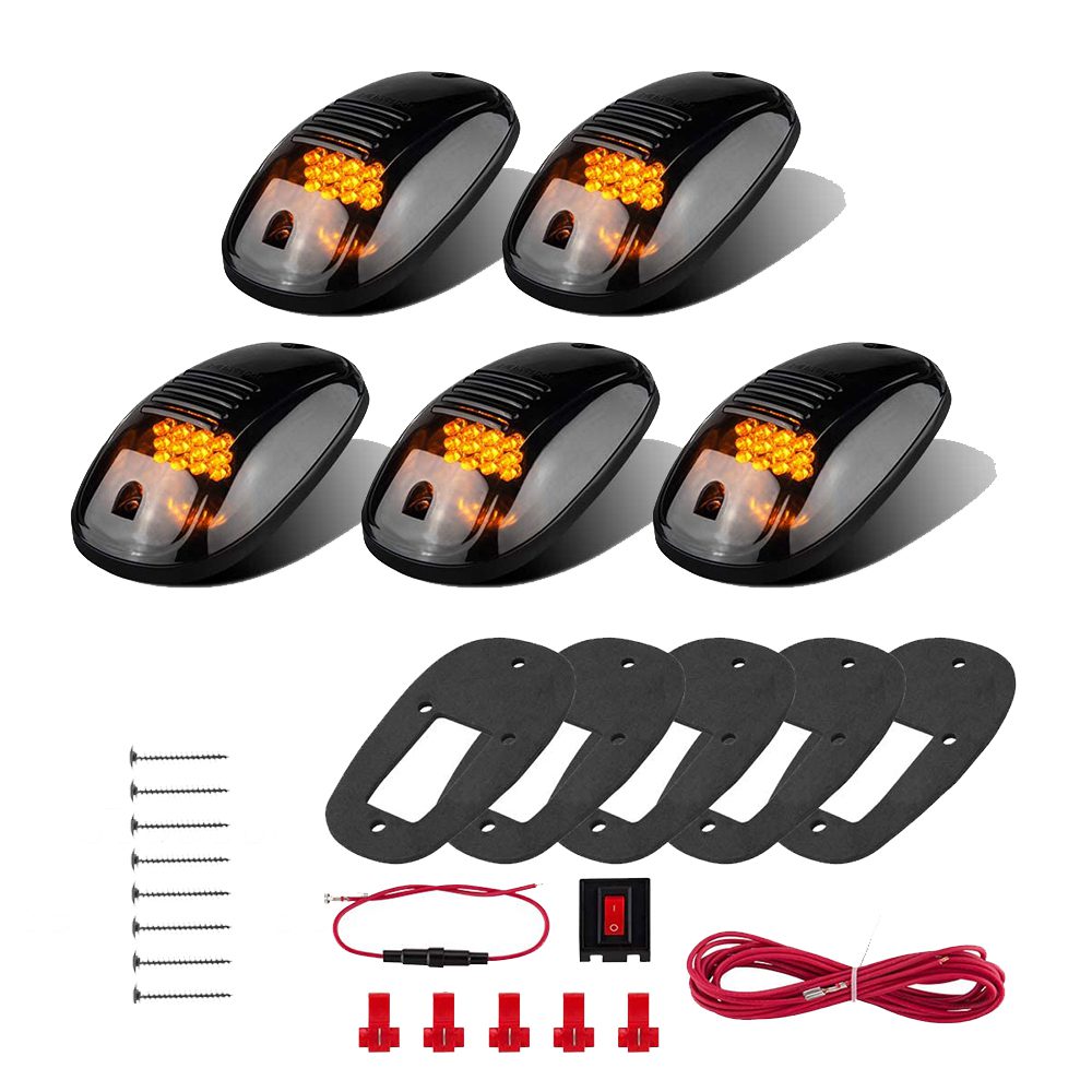 9 LED Cab Roof Running Lights Smoke Housing & Amber LED T10P Top Clearance Light w/T10 Plug Compatible with 2003-2018 Dodge Ram 1500 2500 3500 4500 5500 Pickup Trucks 5 X Cab Marker Light 