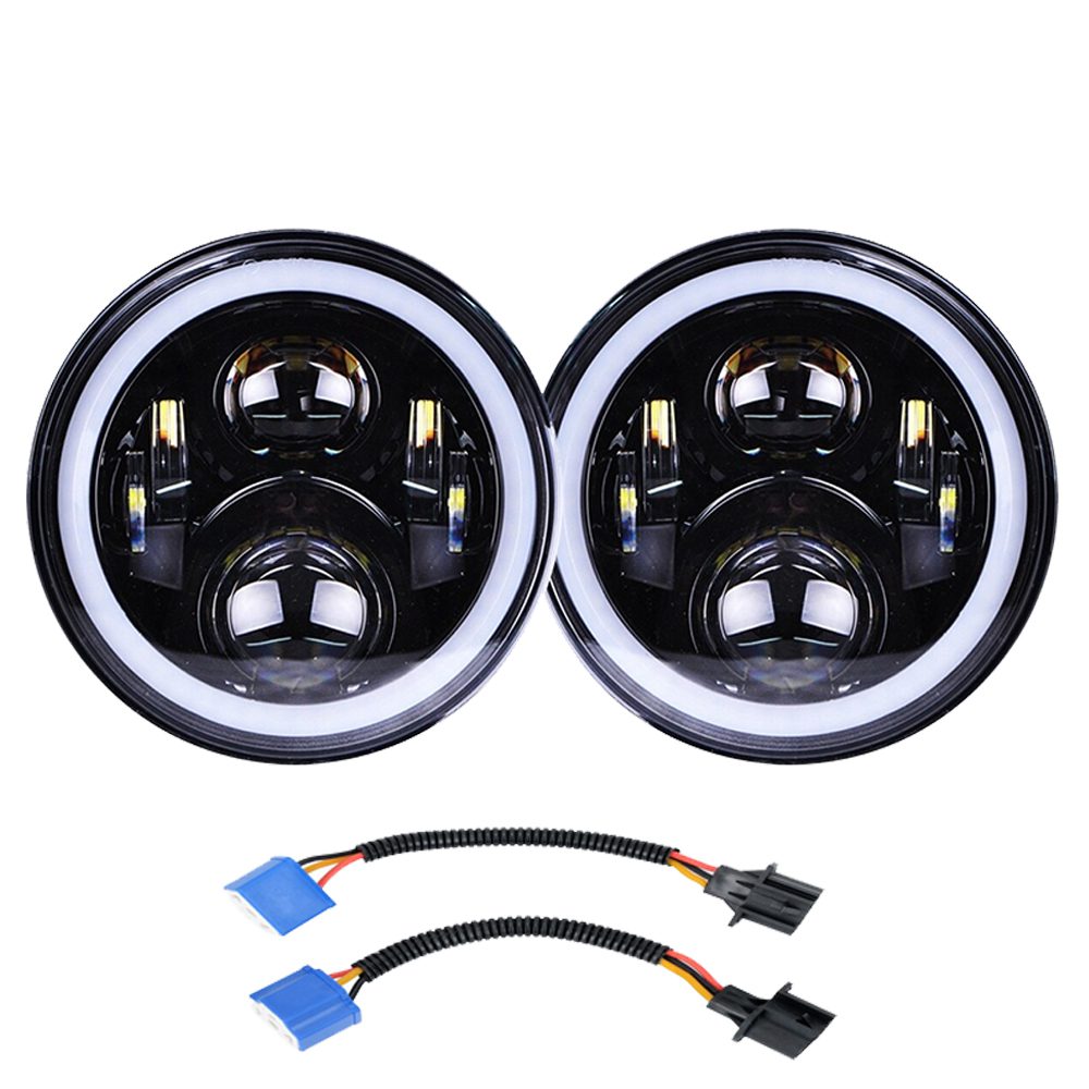 Doxmall H6024 7 inch Wrangler JK LJ TJ CJ Headlight 120W with White Halo and Amber Turn Signal fit for 03-09 Hummber H1 H2 Pack of 2 - Image 2