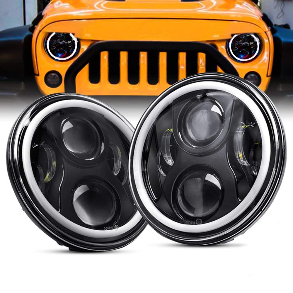 Doxmall H6024 7 inch Wrangler JK LJ TJ CJ Headlight 120W with White Halo and Amber Turn Signal fit for 03-09 Hummber H1 H2 Pack of 2 - Image 5