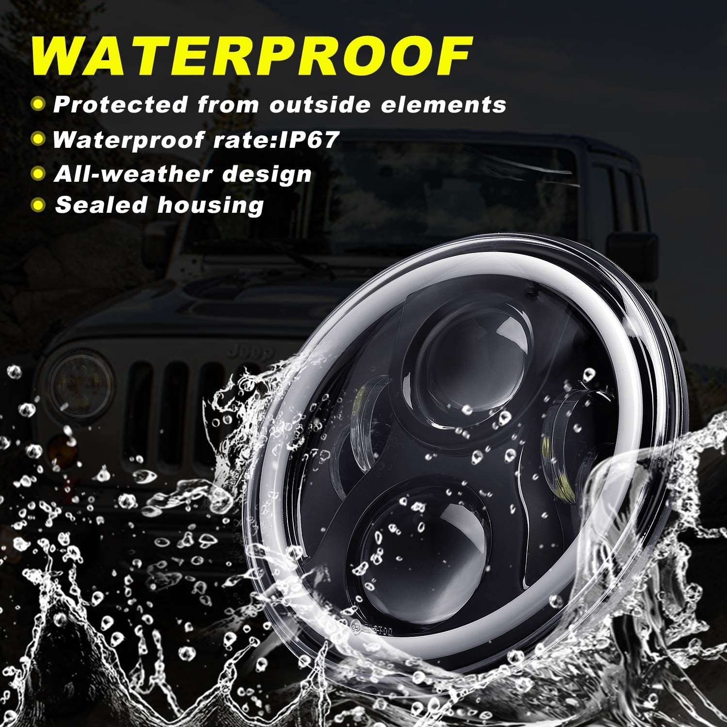 Doxmall H6024 7 inch Wrangler JK LJ TJ CJ Headlight 120W with White Halo and Amber Turn Signal fit for 03-09 Hummber H1 H2 Pack of 2 - Image 7