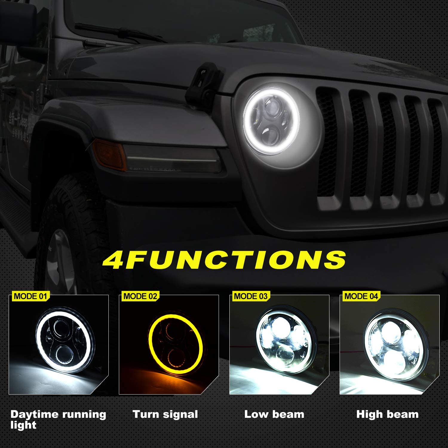 Doxmall H6024 7 inch Wrangler JK LJ TJ CJ Headlight 120W with White Halo and Amber Turn Signal fit for 03-09 Hummber H1 H2 Pack of 2 - Image 6