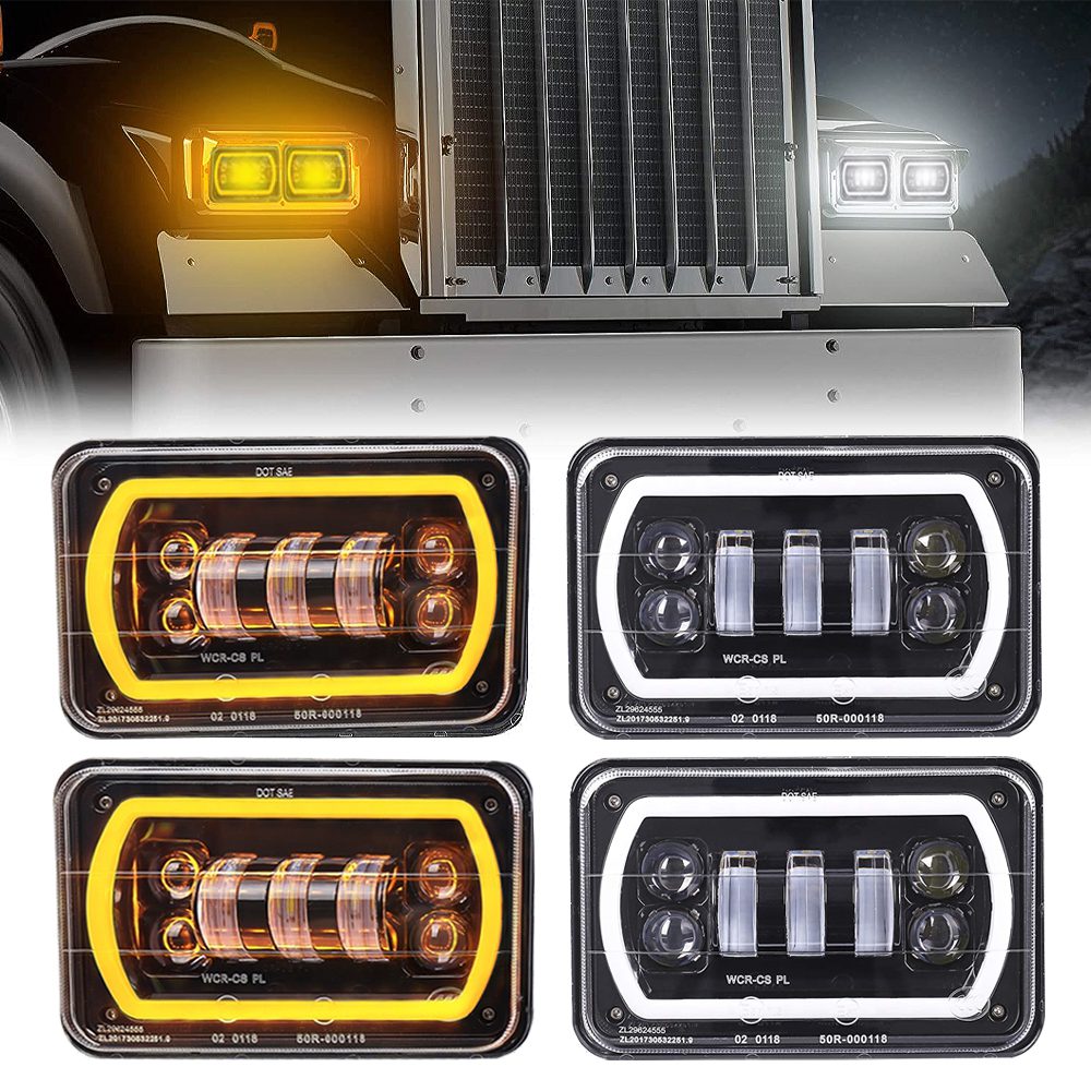 4pcs 4x6'' Projector LED Headlight Sealed Beam For Jeep Chevrolet GMC Kenworth 