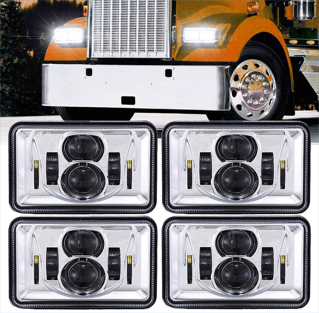 Doxmall New Pair Rectangular 4x6 LED Headlights H4656 H4651 H4652 H4666 H6545 Headlight Replacement for Freightliner Peterbilt Kenworth Oldsmobile Cutlass Trucks - Chrome