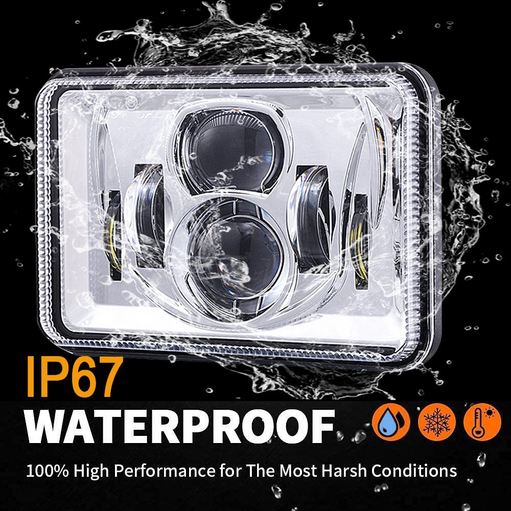 Doxmall New Pair Rectangular 4x6 LED Headlights H4656 H4651 H4652 H4666 H6545 Headlight Replacement for Freightliner Peterbilt Kenworth Oldsmobile Cutlass Trucks - Chrome - Image 5