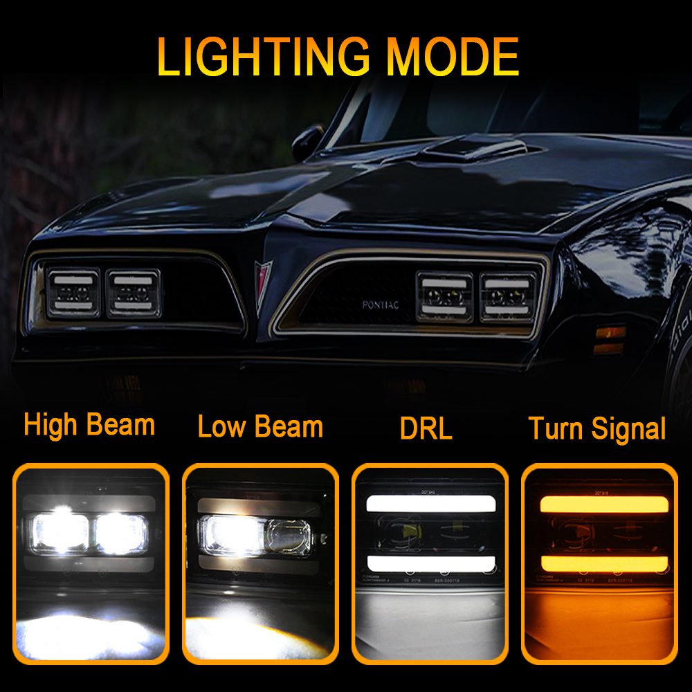 Doxmall 2Pcs/4Pcs New 4X6 Led Headlights Pontiac Firebird Headlamp with Turn Signal Replace H4651 H4656 Chevy Camaro Monte Carlo Truck Peterbilt Kenworth - Image 2