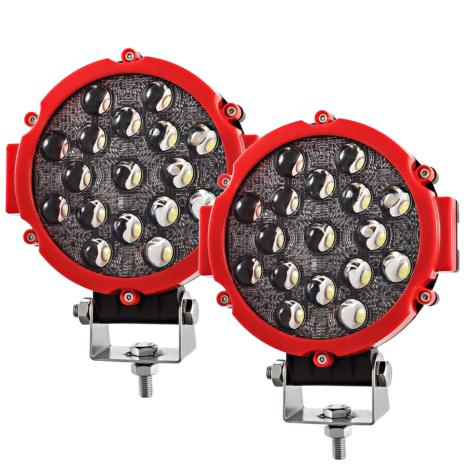 DOXMALL 2PCS 7 Inch Offroad Led Driving Light Bar With 51W Spotlight Mounting Bracket Red Cover Led Work Fog Light For 4x4 Truck Offroad SUV ATV UTV Boat