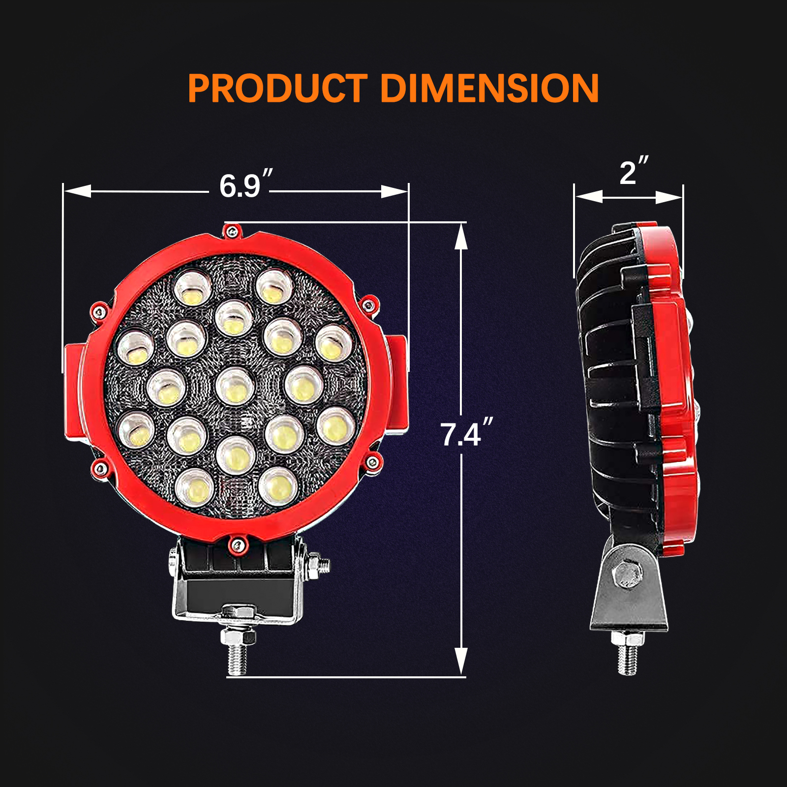 DOXMALL 2PCS 7 Inch Offroad Led Driving Light Bar With 51W Spotlight Mounting Bracket Red Cover Led Work Fog Light For 4x4 Truck Offroad SUV ATV UTV Boat - Image 6