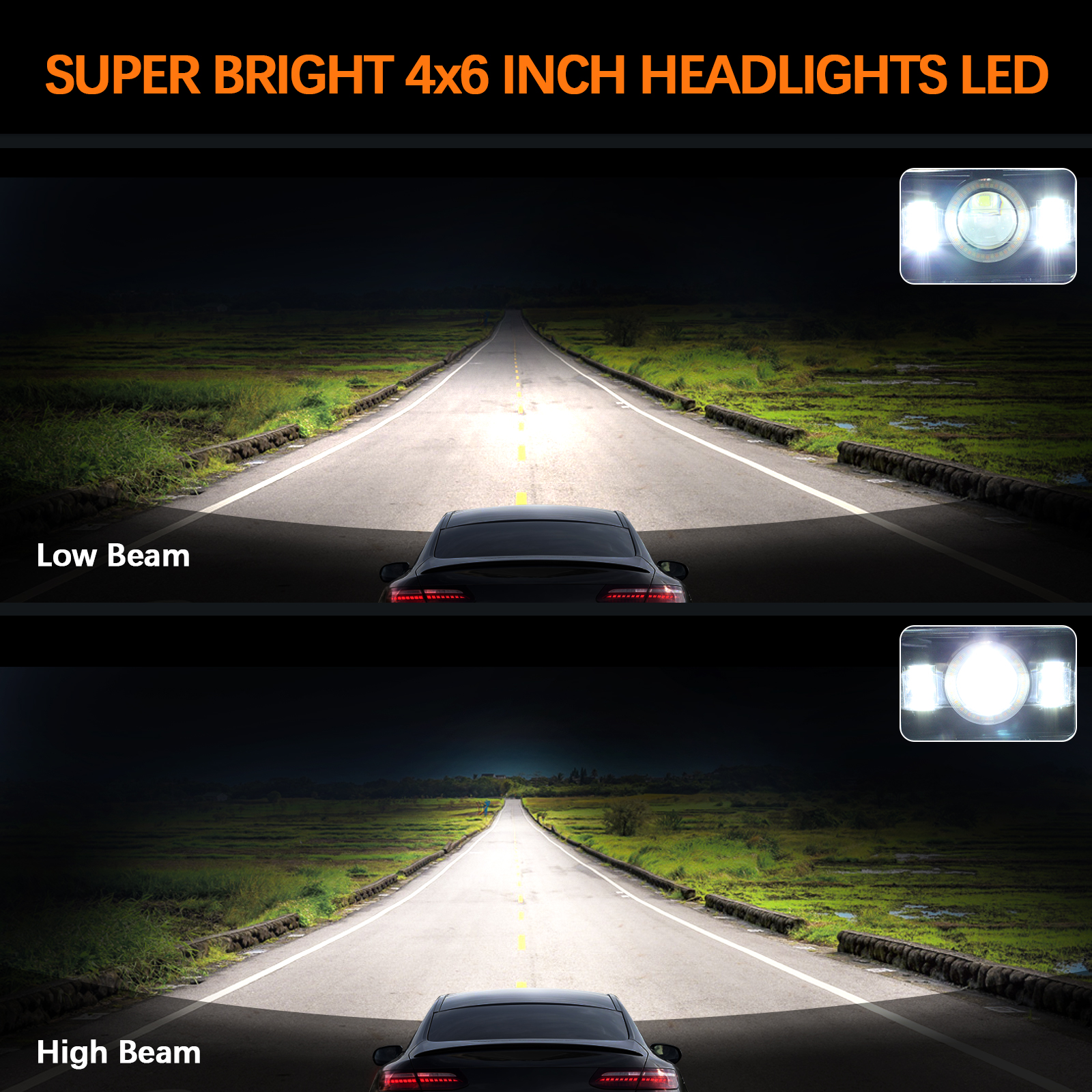 DOXMALL 4X6 Led Headlights DOT Approved With 6500K High Low Beam 45W White DRL Amber Turn Signal Light Compatible for H4651 H4652 H4656 H4666 H6545 Peterbilt 379 Headlights 4PCS Rectangular 4x6 Headlights LED - Image 4