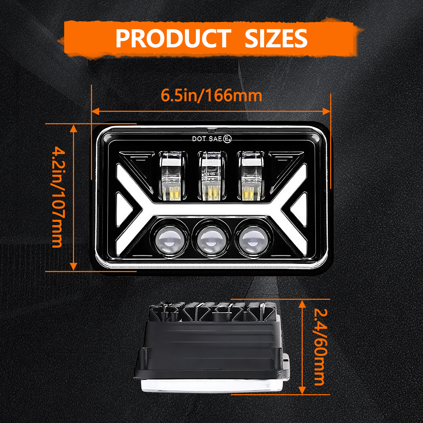 DOXMALL 4x6 Led Headlights Hi/Lo DRL 60W 6500K Bright 4x6 Headlight DOT Approved Compatible for H4652 H4666 H6545 H4651 H4656 Led Headlights 4PCS - Image 4