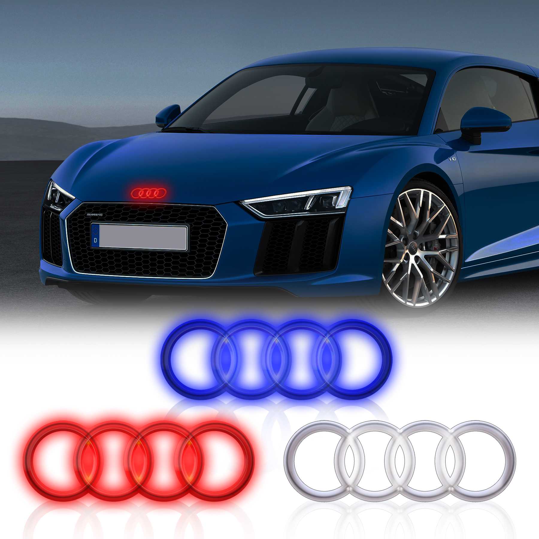 Audi Logo Emblem Light LED Illuminated Badge Light with White Blue Red-Silver/Black Type Fit For Audi A1 A3 A4 A5 A 6 Q1 Q3 Q5 Q7