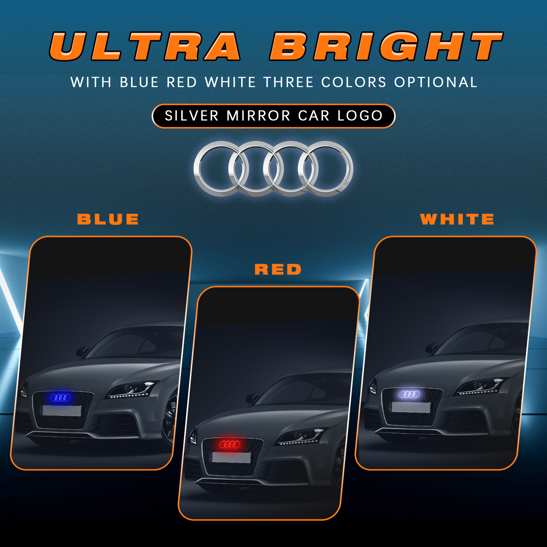 Audi Logo Emblem Light LED Illuminated Badge Light with White Blue Red-Silver/Black Type Fit For Audi A1 A3 A4 A5 A 6 Q1 Q3 Q5 Q7 - Image 2