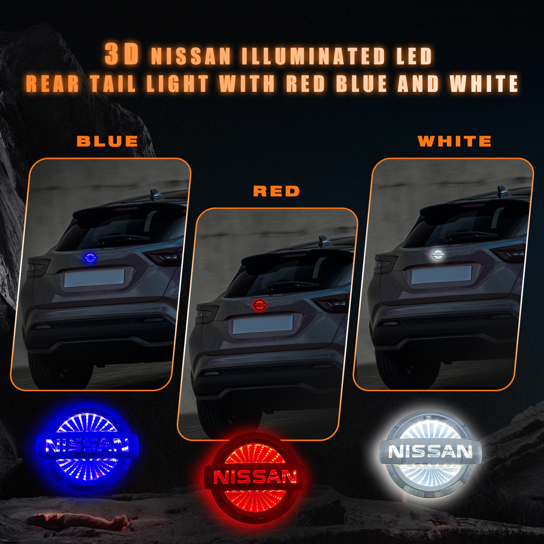 3D LED Nissan Logo Emblem with White Blue Red Color Illuminated Nissan Emblem For Rear Badge - Image 2