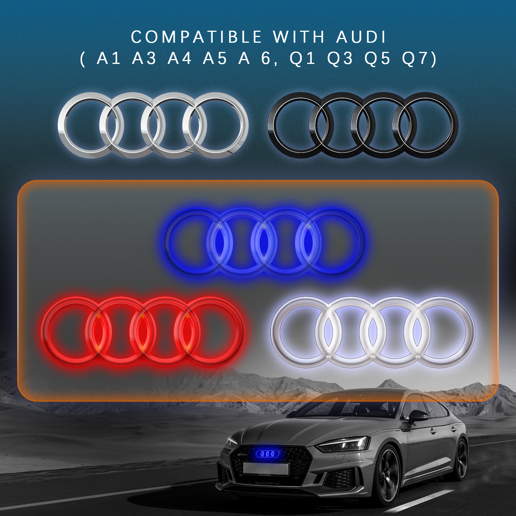 Audi Logo Emblem Light LED Illuminated Badge Light with White Blue Red-Silver/Black Type Fit For Audi A1 A3 A4 A5 A 6 Q1 Q3 Q5 Q7 - Image 4
