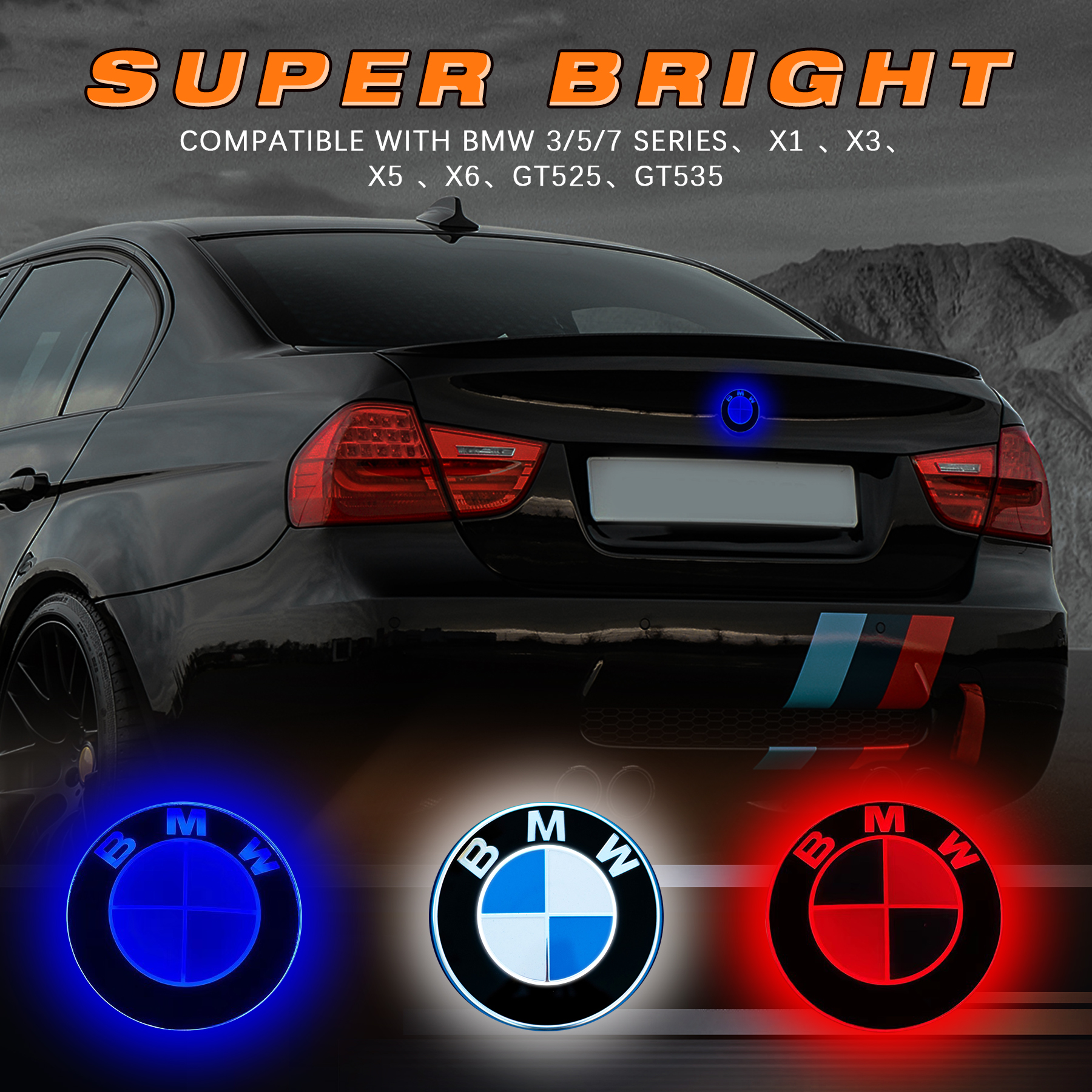 4D BMW Logo Rear Emblem Light BMW Illuminated Badge with White Blue Red Colors Available - Image 3