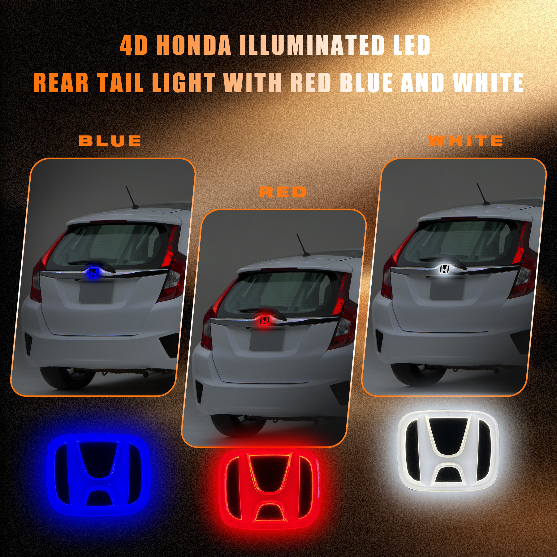 4D LED Honda Logo Light Up Emblem Rear Badge Illuminated Light with White Blue Red Colors Available - Image 2
