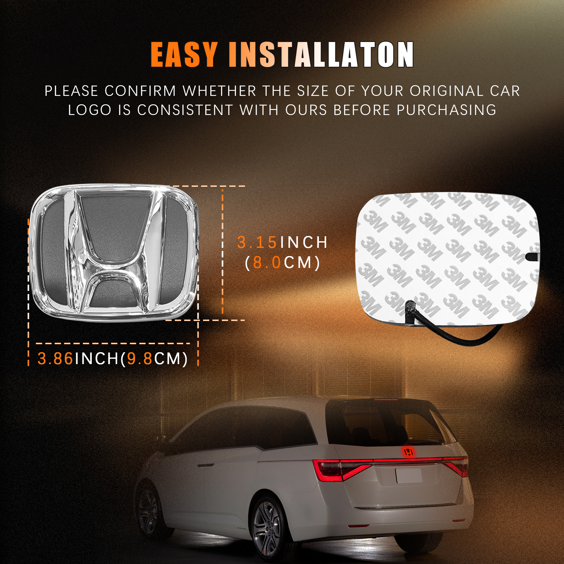 4D LED Honda Logo Light Up Emblem Rear Badge Illuminated Light with White Blue Red Colors Available - Image 3