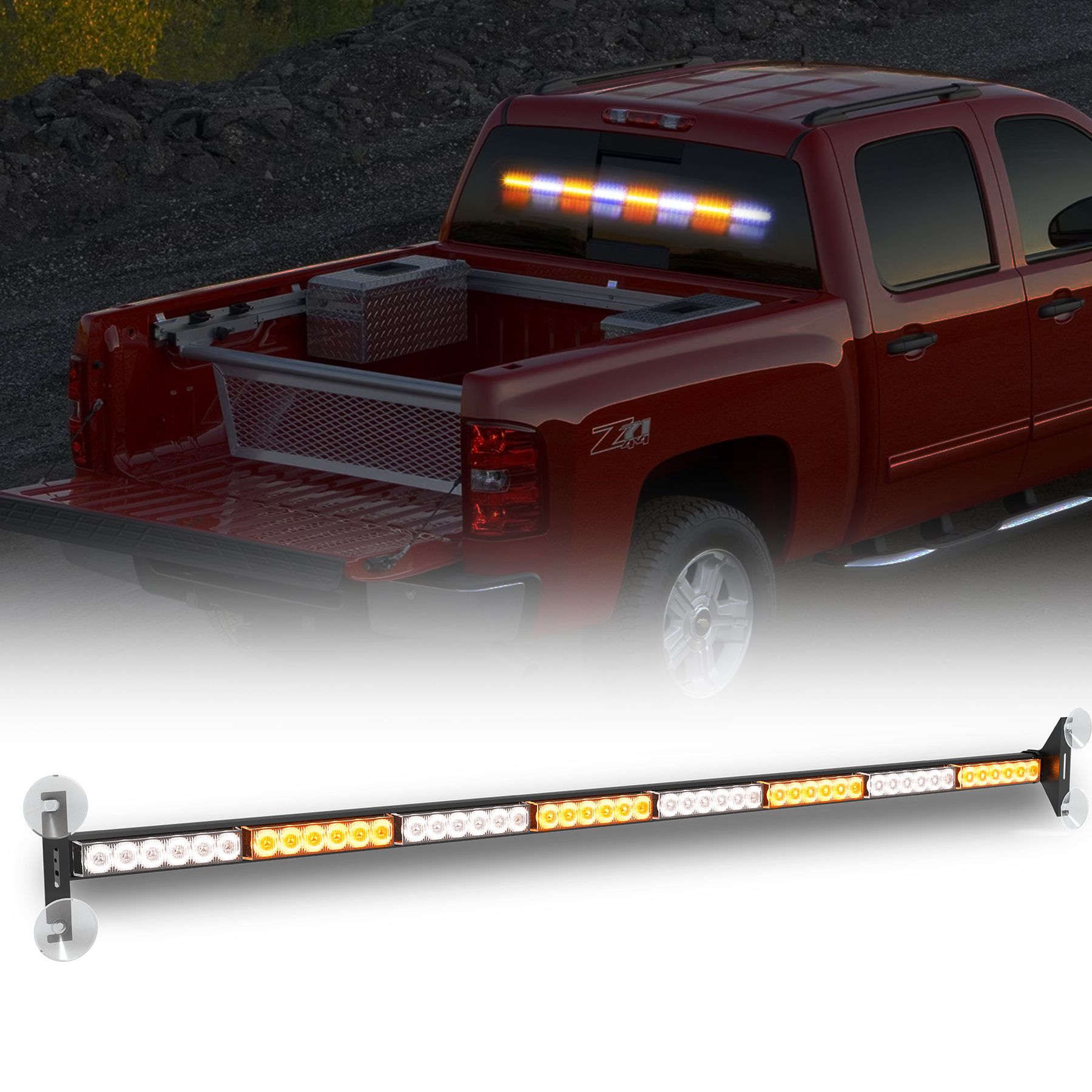 35 Inch Traffic Safety Strobe Light Bar,48 LED Warning Emergency Light Configure Dual Switch Cigarette Lighter for Construction Vehicles (Amber White)