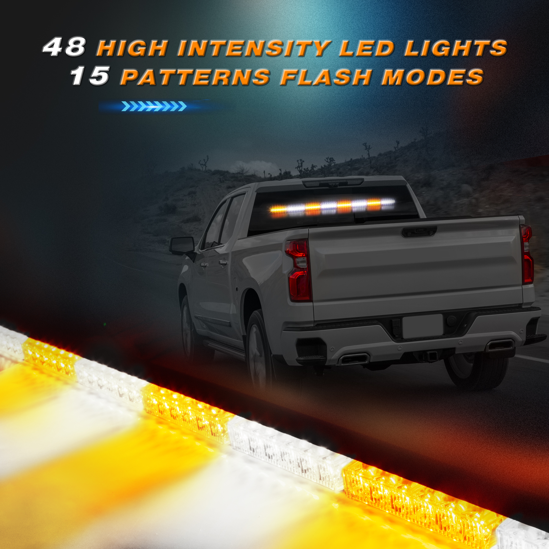 35 Inch Traffic Safety Strobe Light Bar,48 LED Warning Emergency Light Configure Dual Switch Cigarette Lighter for Construction Vehicles (Amber White) - Image 4