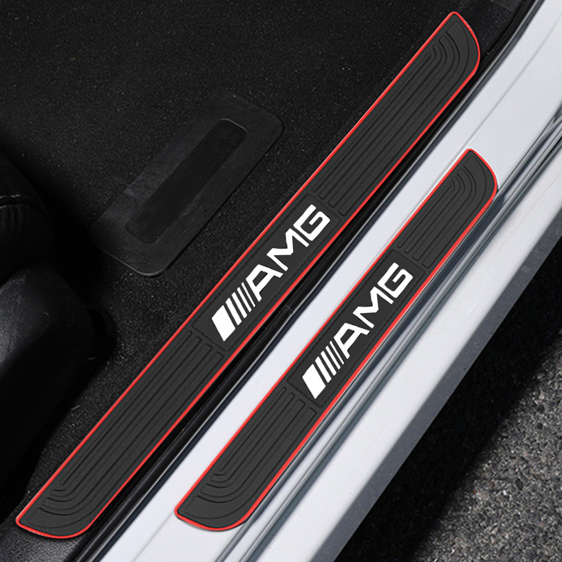 AMG Logo Car Door Sill Protector Rubber Scuff Plate Trim Autoparts Accessories (4PCS)