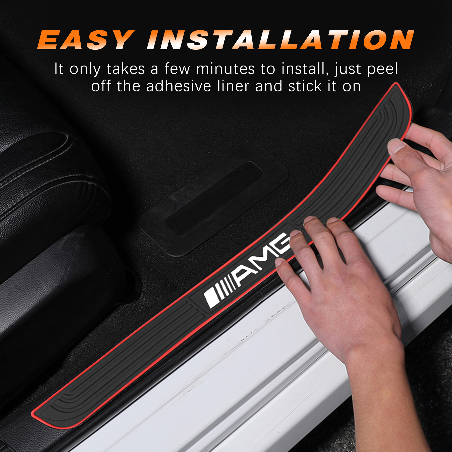 AMG Logo Car Door Sill Protector Rubber Scuff Plate Trim Autoparts Accessories (4PCS) - Image 5