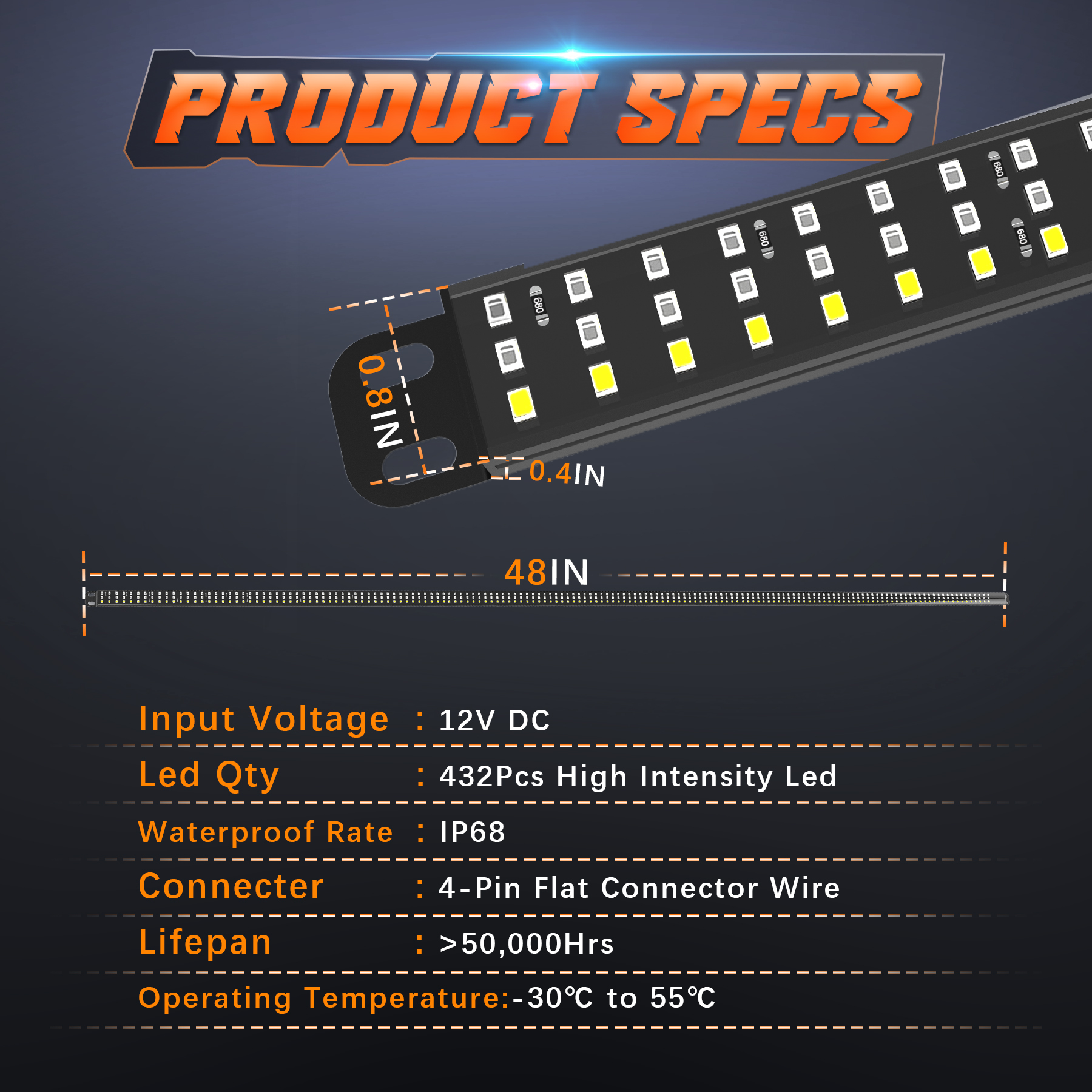 Aluminum Frame Tailgate Light Bars, Triple Row LED Strip with Red Running Brake Lights White Reverse Sequential Amber Turn Signals for Truck (48" Triple Row) - Image 3
