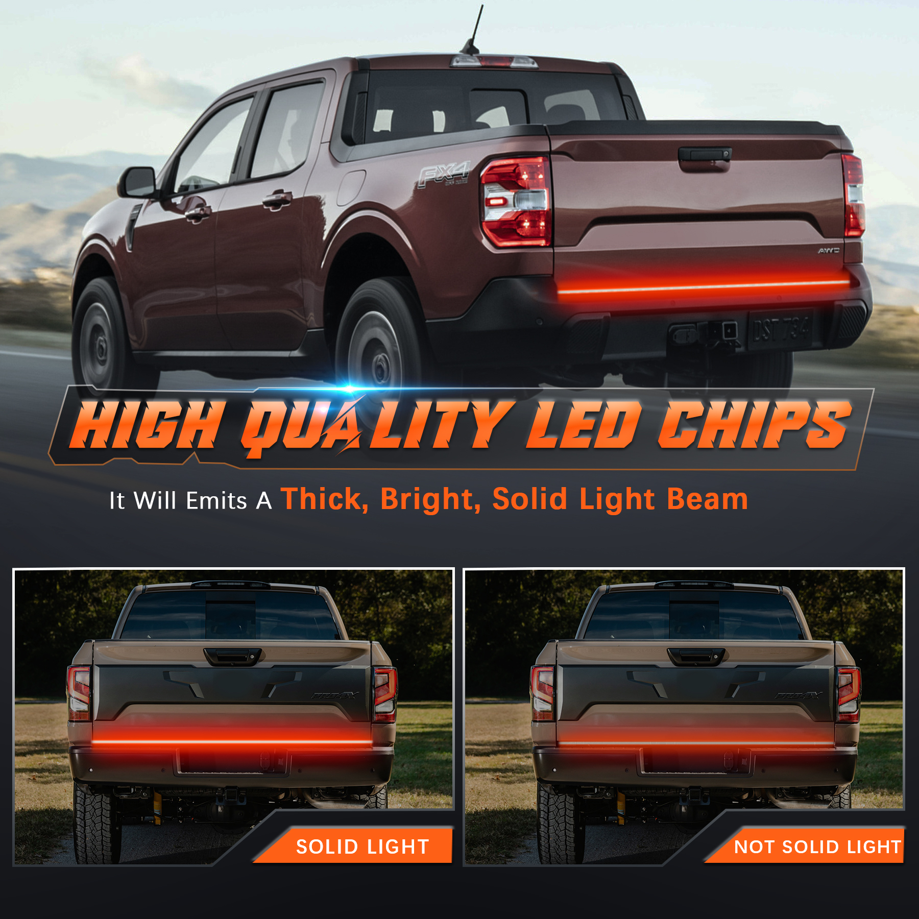 Aluminum Frame Tailgate Light Bars, Triple Row LED Strip with Red Running Brake Lights White Reverse Sequential Amber Turn Signals for Truck (48" Triple Row) - Image 4