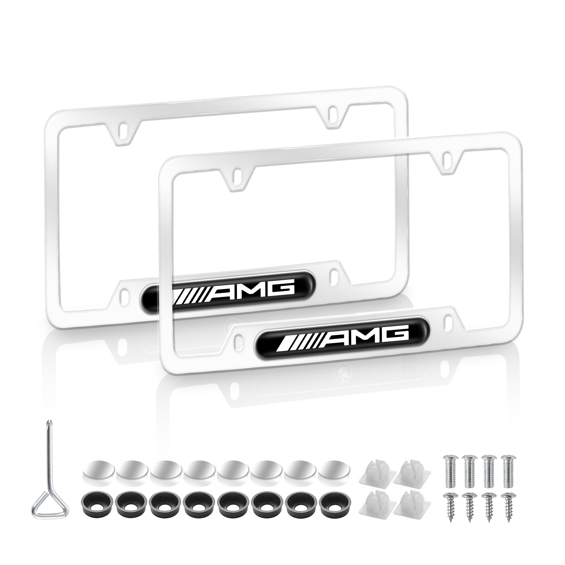 AMG Logo Stainless Silver License Plate Frame Front Rear Standard Size 6in*12in (2pcs)