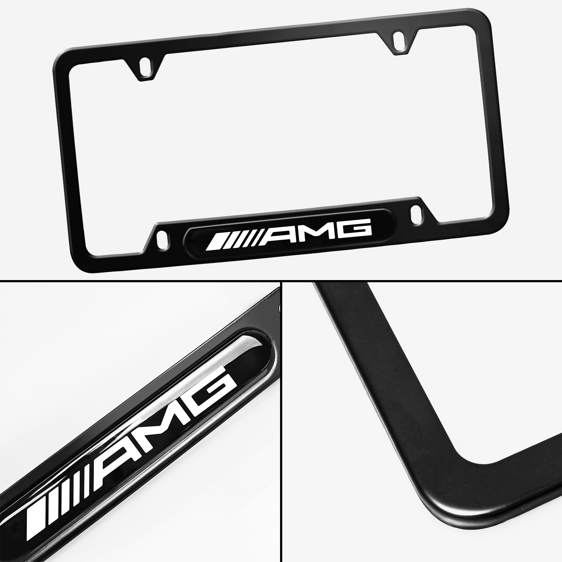 AMG Logo Stainless Black License Plate Frame Front Rear Standard Size 6in*12in (2pcs) - Image 2