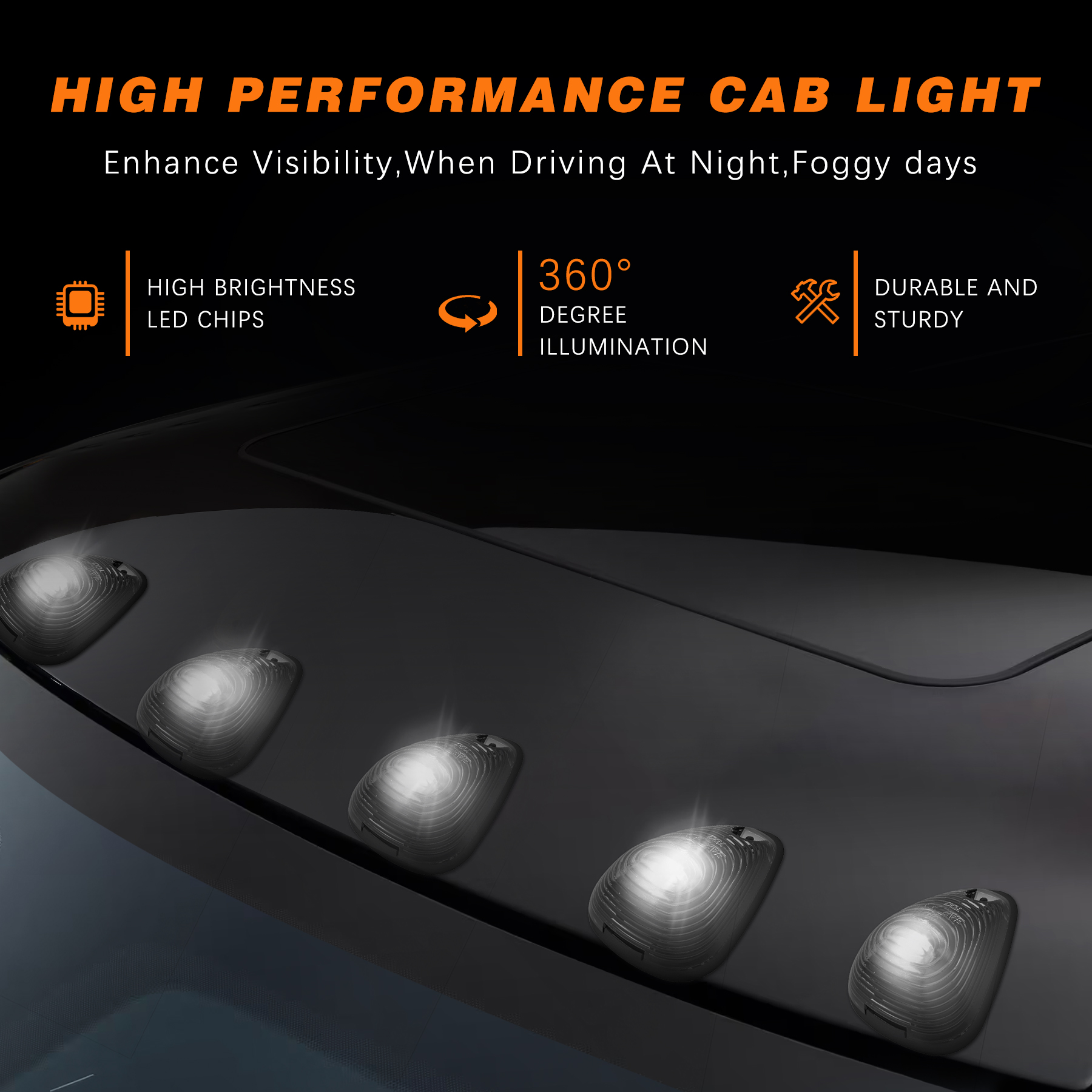 5Pcs Cab Lights Smoked Lens White Light, LED Cab Roof Top Clearance Marker Lights Replacement Assemblies Compatible with Ford 1999-2016 F150 F250 F350 F450 F550 Super Duty Pickup Trucks SUV - Image 6