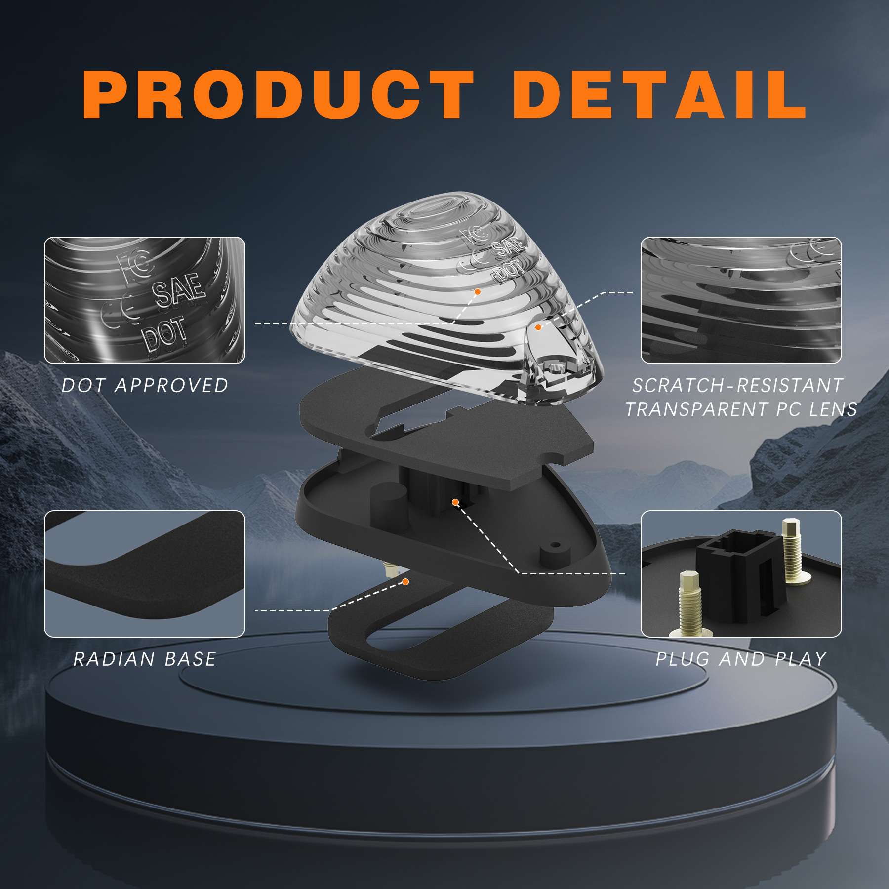 5Pcs Cab Lights Smoked Lens White Light, LED Cab Roof Top Clearance Marker Lights Replacement Assemblies Compatible with Ford 1999-2016 F150 F250 F350 F450 F550 Super Duty Pickup Trucks SUV - Image 3