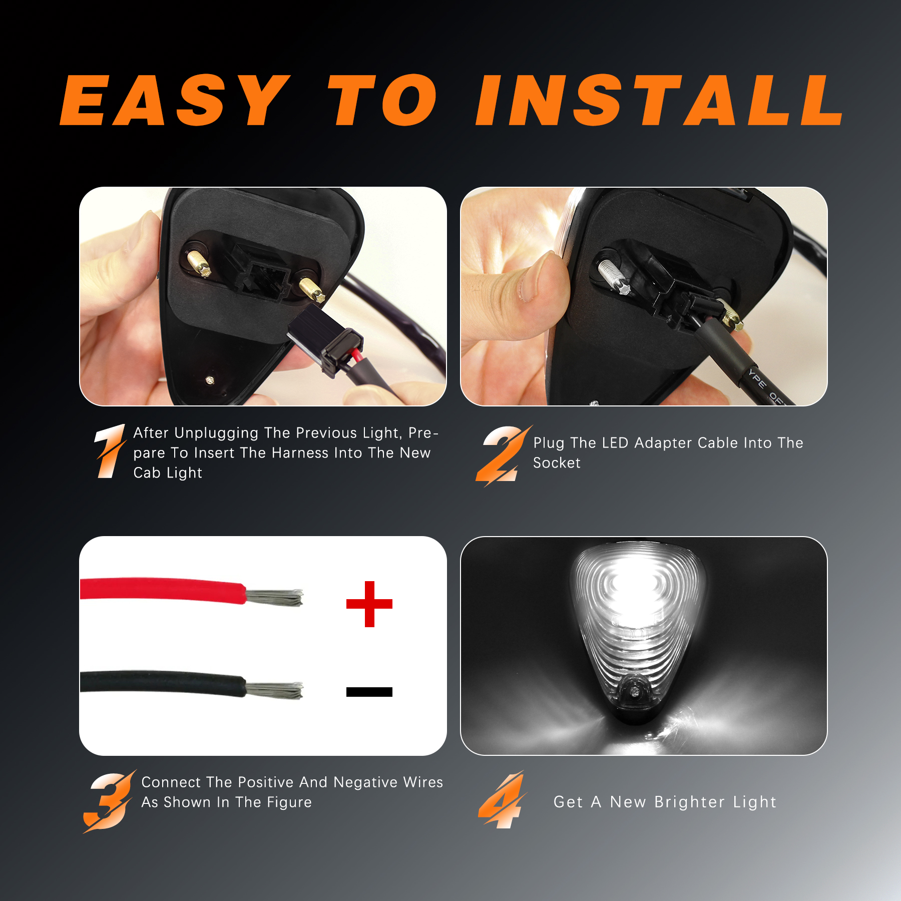 5Pcs Cab Lights Smoked Lens White Light, LED Cab Roof Top Clearance Marker Lights Replacement Assemblies Compatible with Ford 1999-2016 F150 F250 F350 F450 F550 Super Duty Pickup Trucks SUV - Image 2