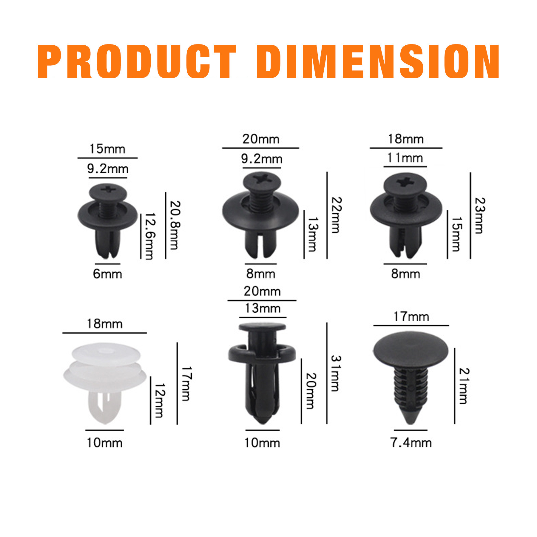 100pcs Car Clips 6 Sizes of Body Fixing Clips Car Bumpers Fenders and other Replacement Parts Suitable for Most Car Models - Image 2